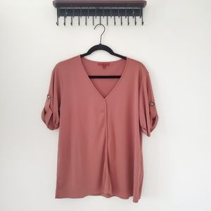 Red by BKE Drape V-Neck Terracotta Blouse Size Med